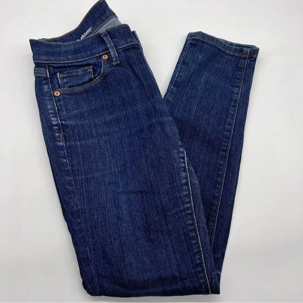 Ann Taylor LOFT Outlet Modern Skinny in Dark Wash Petite Mid Rise Denim Jeans-2P
